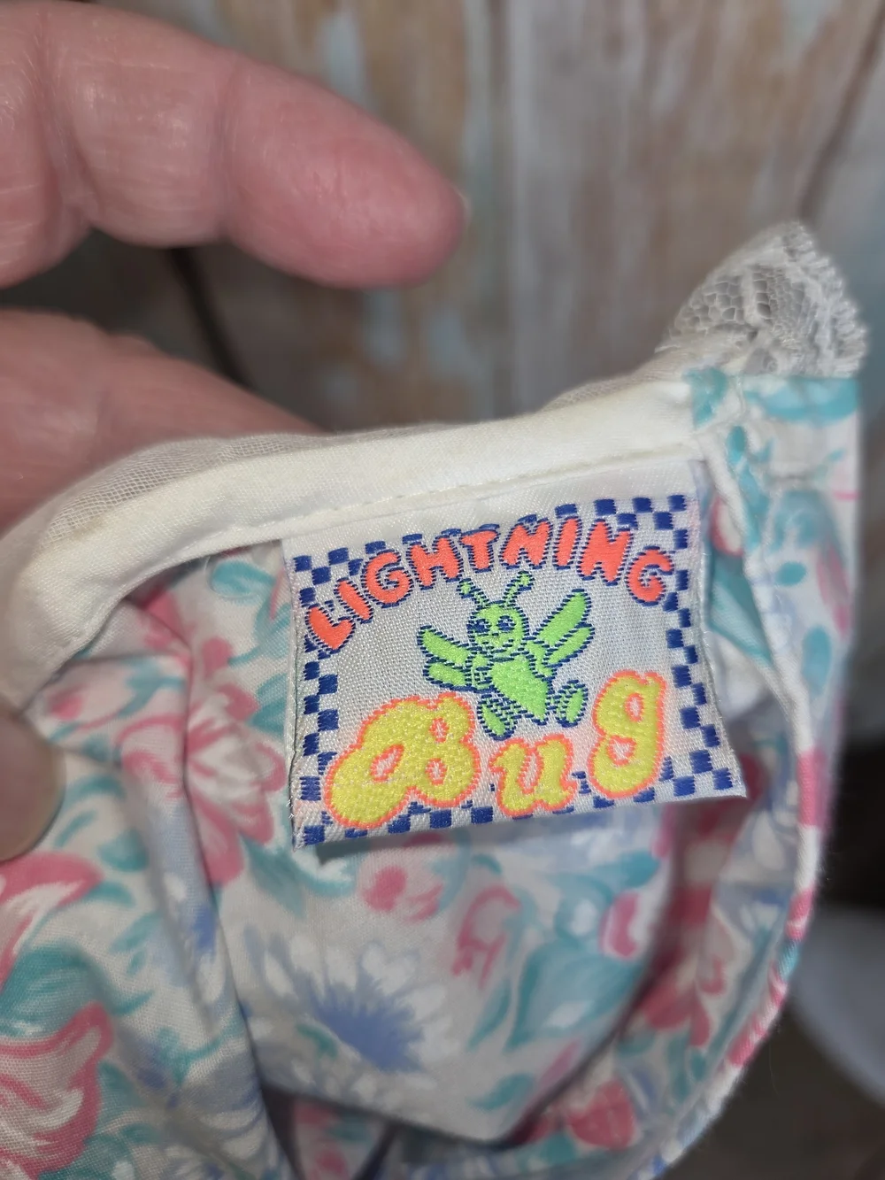 Y2K Lightning Bug Baby Girls Floral Blue & Pink One-Piece Romper w/ Lace Collar